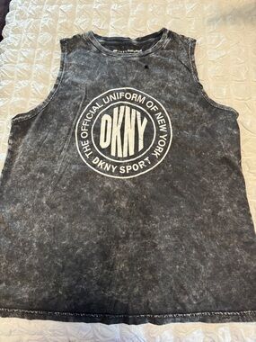 DKNY Black Mineral-Wash Sleeveless Logo Tank
